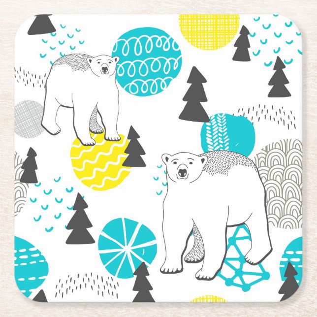 Polar bear square paper coaster (Front)