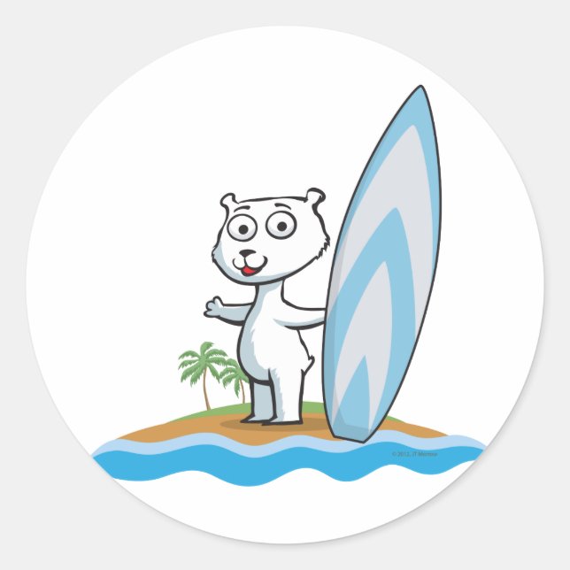Polar Bear Surfer Classic Round Sticker (Front)
