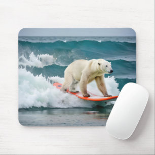 Polar Bear Surfing On A Surfboard Mouse Pad
