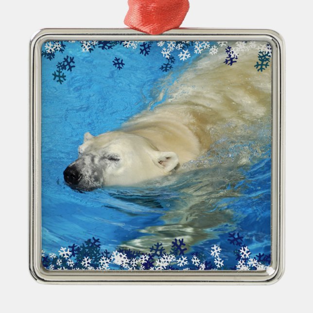 Polar bear swimming metal ornament (Front)