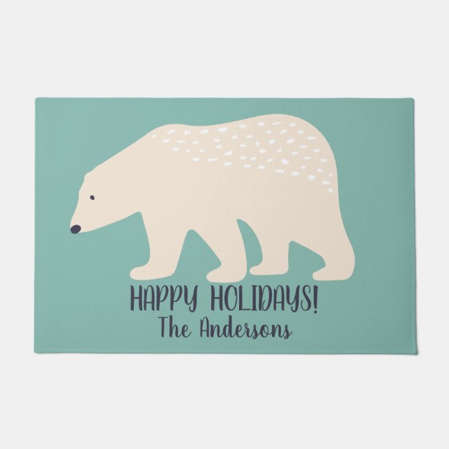 Polar Bear Teal Christmas Welcome Doormat (Front)