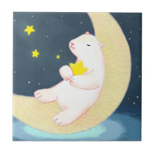 Polar Bear, the Moon & Stars Ceramic Tile