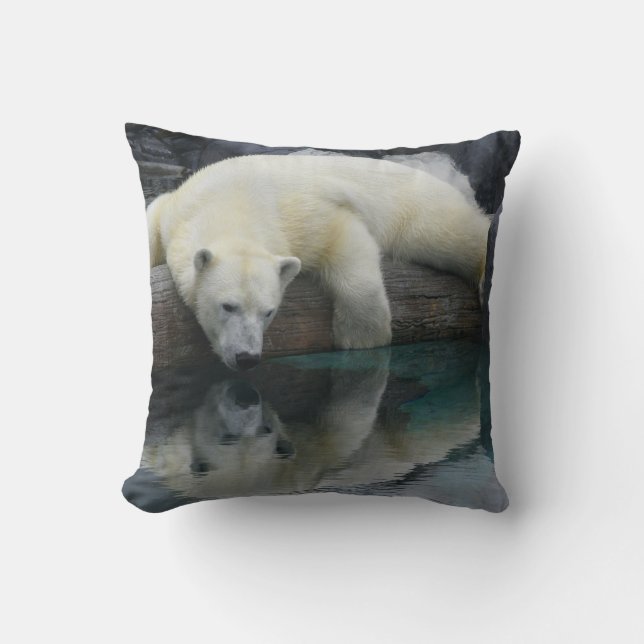 Polar Bear Throw Pillow. Wildlife Photography Cushion (Front)