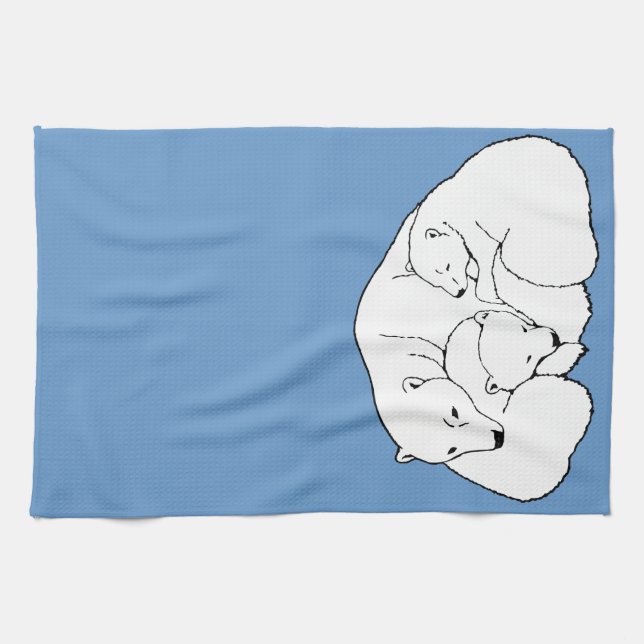 Polar Bear Towel Mother & Cubs Bear Tea Towel (Horizontal)