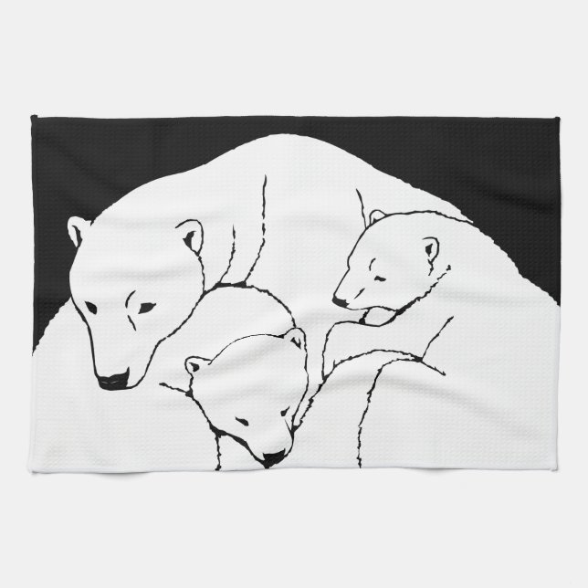 Polar Bear Towel Mother & Cubs Bear Tea Towel (Horizontal)