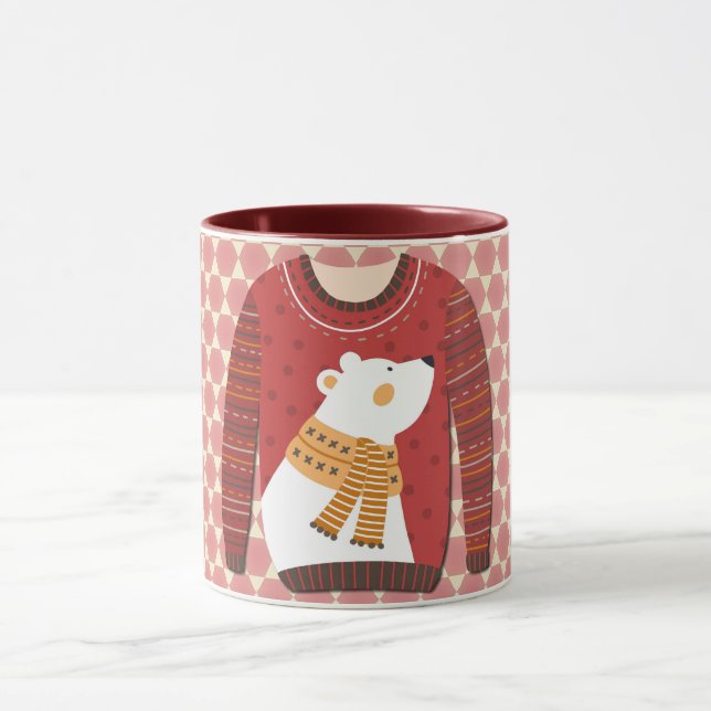 Polar Bear Ugly Sweater Art Mug Cup (Center)