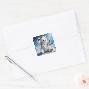Polar Bear Using a Hairbrush Square Sticker