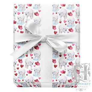 Polar Bear Valentine Gift Wrapping Paper - White