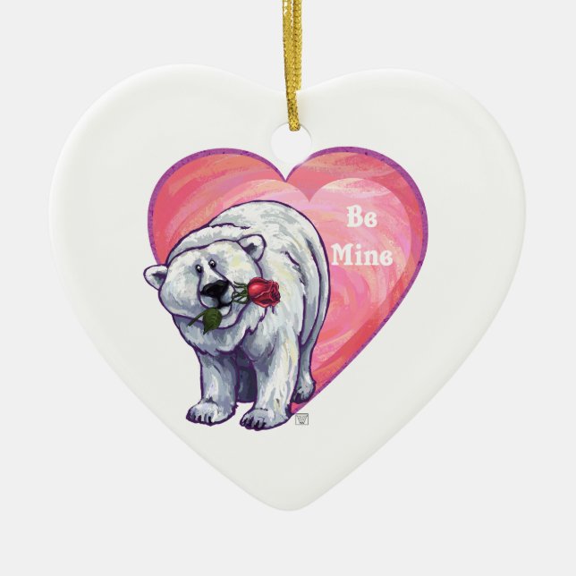 Polar Bear Valentine's Day Ceramic Tree Decoration (Front)