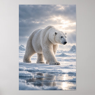 Polar Bear Walking Across Arctic Ice Wildlife Wall Poster