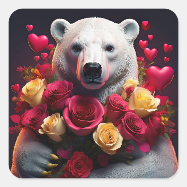 Polar Bear Wants You To Be His Valentine Square Sticker (Front)