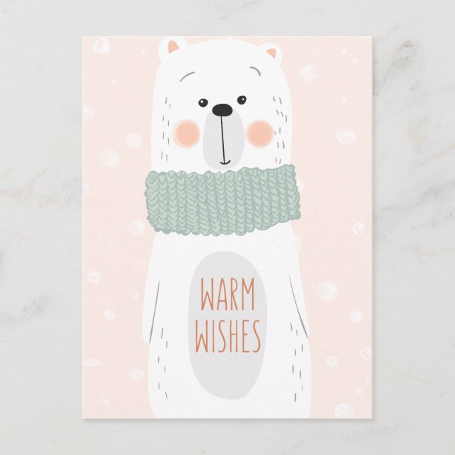 Polar bear - Warm Wishes - Fun Christmas postcard (Front)