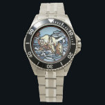 Polar Bear Watch Native Art Bear Wrist Watch<br><div class="desc">Polar Bear Watches Native Art Bear Wrist Watch Cool First Nations Wildlife Art Watches Bear Art Keepsakes Jewellery & Bear Art Gifts for Men Women Home & Office Beautiful Metis Polar Bear Watches Gifts Design by Canadian Artist / Designer Kim Hunter. See www.kimhunter.ca for more Souvenirs, Gifts, Keepsakes & Canada...</div>
