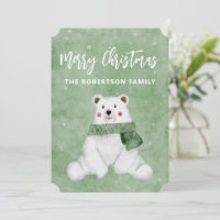 Polar Bear Wearing Green Scarf Merry Christmas