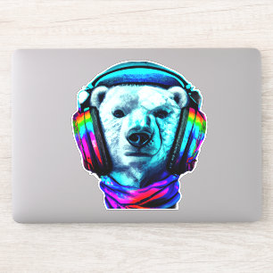 Polar Bear Wearing Rainbow Headphones