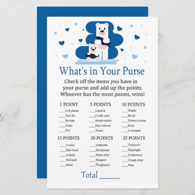 Polar bear What's in your purse game (Front/Back)