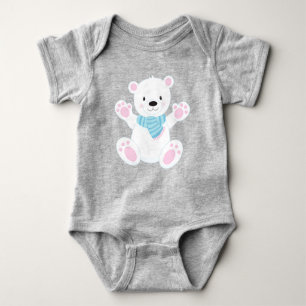 Polar Bear, White Bear, Cute Bear, Bear With Scarf Baby Bodysuit