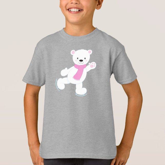 Polar Bear, White Bear, Ice Skating Bear, Scarf T-Shirt (Front)