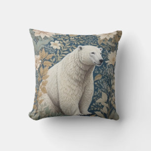 Polar Bear William Morris Inspired Floral Cushion