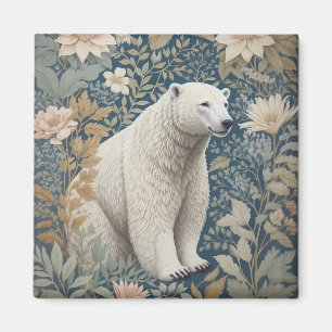 Polar Bear William Morris Inspired Floral Magnet