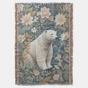 Polar Bear William Morris Inspired Floral Throw Blanket
