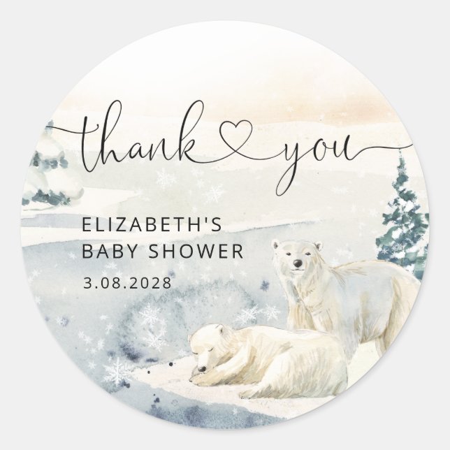 Polar Bear Winter Baby Shower  Classic Round Sticker (Front)