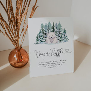 Polar Bear Winter Baby Shower Diaper Raffle Pedestal Sign