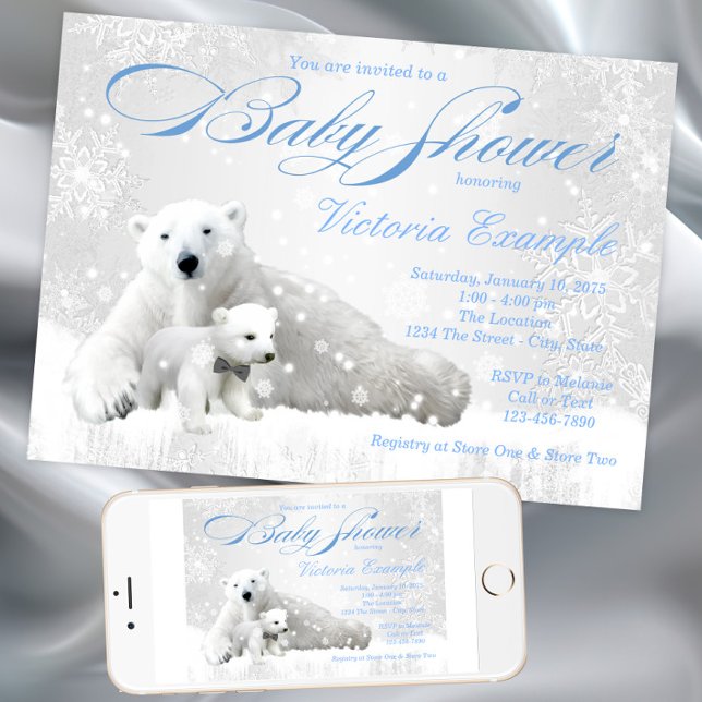 Polar Bear Winter Baby Shower Invitation (Cute Polar Bear Winter Baby Shower Invitation. Instant download and print invitations available.)