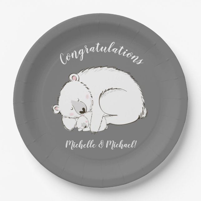 Polar Bear Winter Baby Shower Paper Plate (Front)