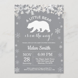 Polar Bear Winter Baby Shower Snowflake Invitation