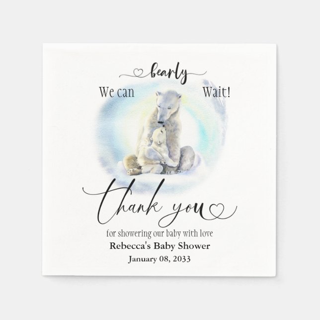 Polar Bear Winter Bearly Wait Baby Shower Favour Napkin (Front)