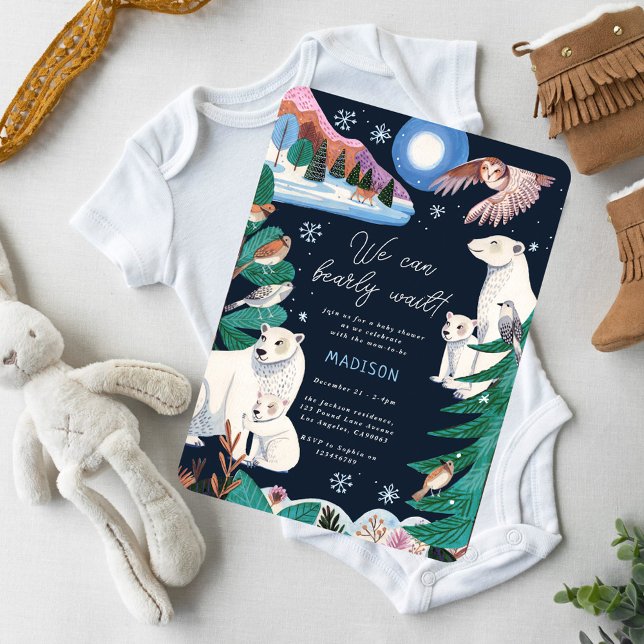 Polar Bear Winter Bearly Wait Baby Shower Invitation (Polar Bear Winter Bearly Wait Baby Shower Invitation)