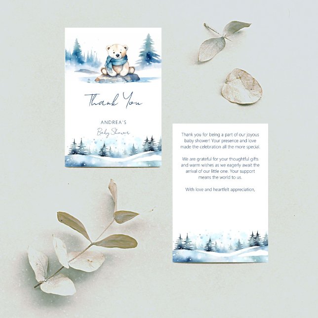 Polar bear winter bearly wait baby shower thank you card (Polar bear winter bearly wait baby shower thank you card cute polar bear with scarf snow thank you)