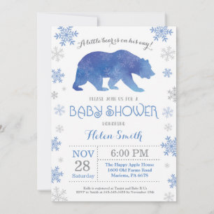 Polar Bear Winter Blue Boy Baby Shower Snowflake Invitation