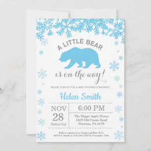 Polar Bear Winter Blue Boy Baby Shower Snowflake Invitation