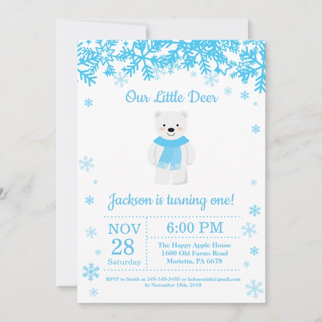 Polar Bear Winter Boy Birthday Invitation (Front)