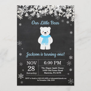 Polar Bear Winter Boy Birthday Invitation