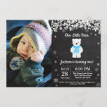 Polar Bear Winter Boy Birthday Photo Invitation<br><div class="desc">Polar Bear Winter Boy Birthday Invitation with custom photo. White Snowflake. Boy Birthday Party Invitation. Winter Holiday Bday. 1st First Birthday. 1st 2nd 3rd 4th 5th 6th 7th 8th 9th 10th 11th 12th 13th 14th 15th, any age. Chalkboard Background. Black and White. For further customisation, please click the "Customise it"...</div>