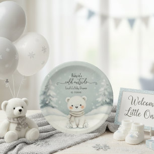 Polar Bear Winter Gender Neutral Snow Baby Shower  Paper Plate