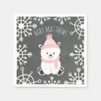 Polar Bear Winter Girl Baby Shower Napkins