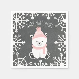 Polar Bear Winter Girl Baby Shower Napkins