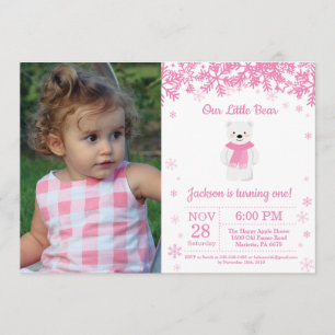 Polar Bear Winter Girl Birthday Photo Invitation