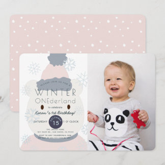 Polar Bear Winter Onederland 1st Photo Birthday Invitation