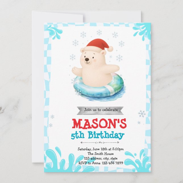 Polar bear winter pool party invitation (Front)