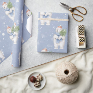 Polar Bear Winter Santa Clause Christmas Snow Wrapping Paper