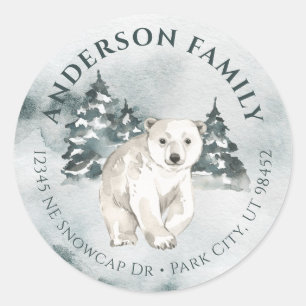 Polar Bear Winter Watercolor Small Round Labels