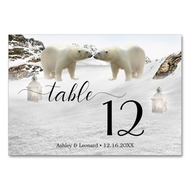 Polar Bear Winter Wedding Table Number Card (Front)