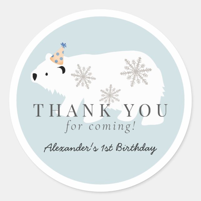 Polar Bear Winter Wonderland Blue Birthday Classic Round Sticker (Front)