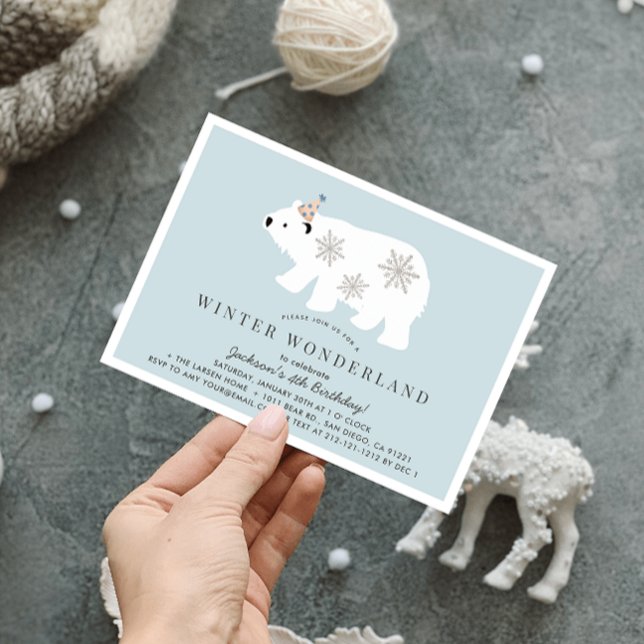 Polar Bear Winter Wonderland Blue Birthday Invitation (Creator Uploaded)