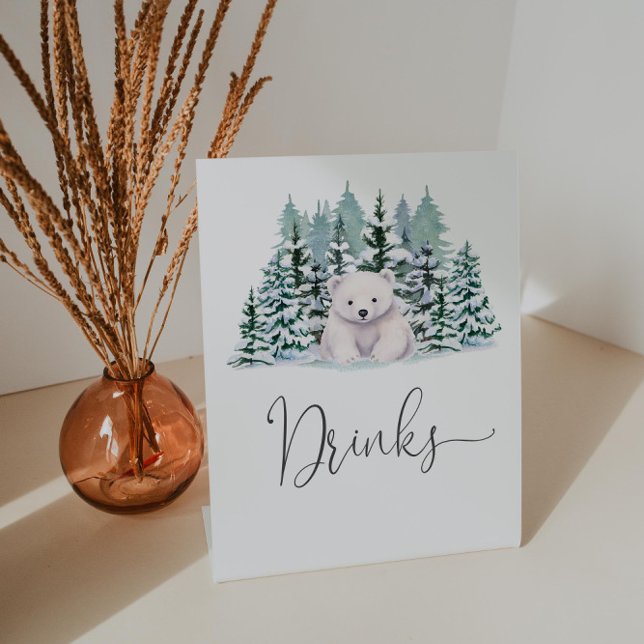 Polar Bear Winter Woodland Baby Shower Drinks Pedestal Sign (Creator Uploaded)